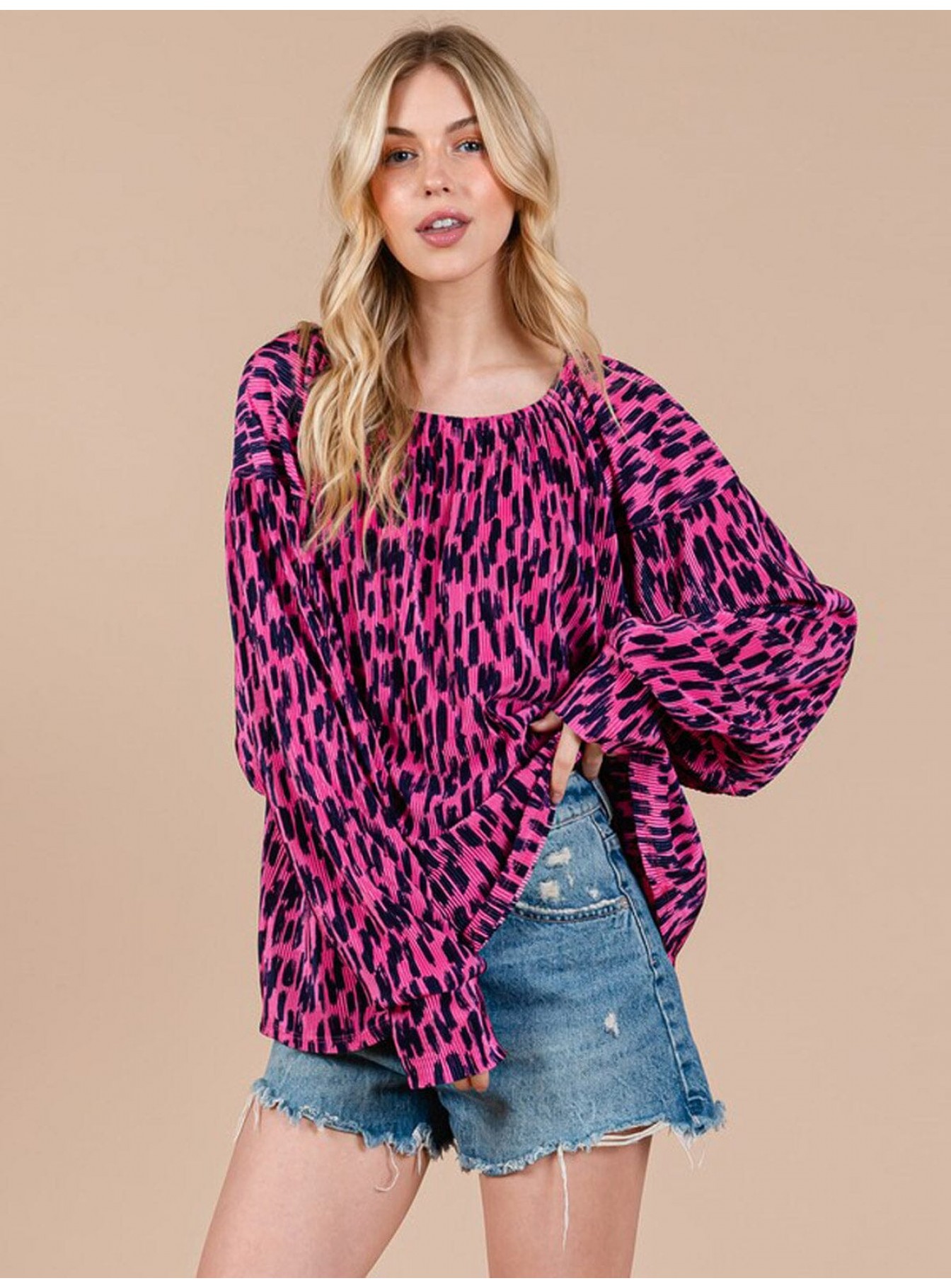 WOMEN'S LONG SLEEVE ANIMAL PRINT TUNIC B...