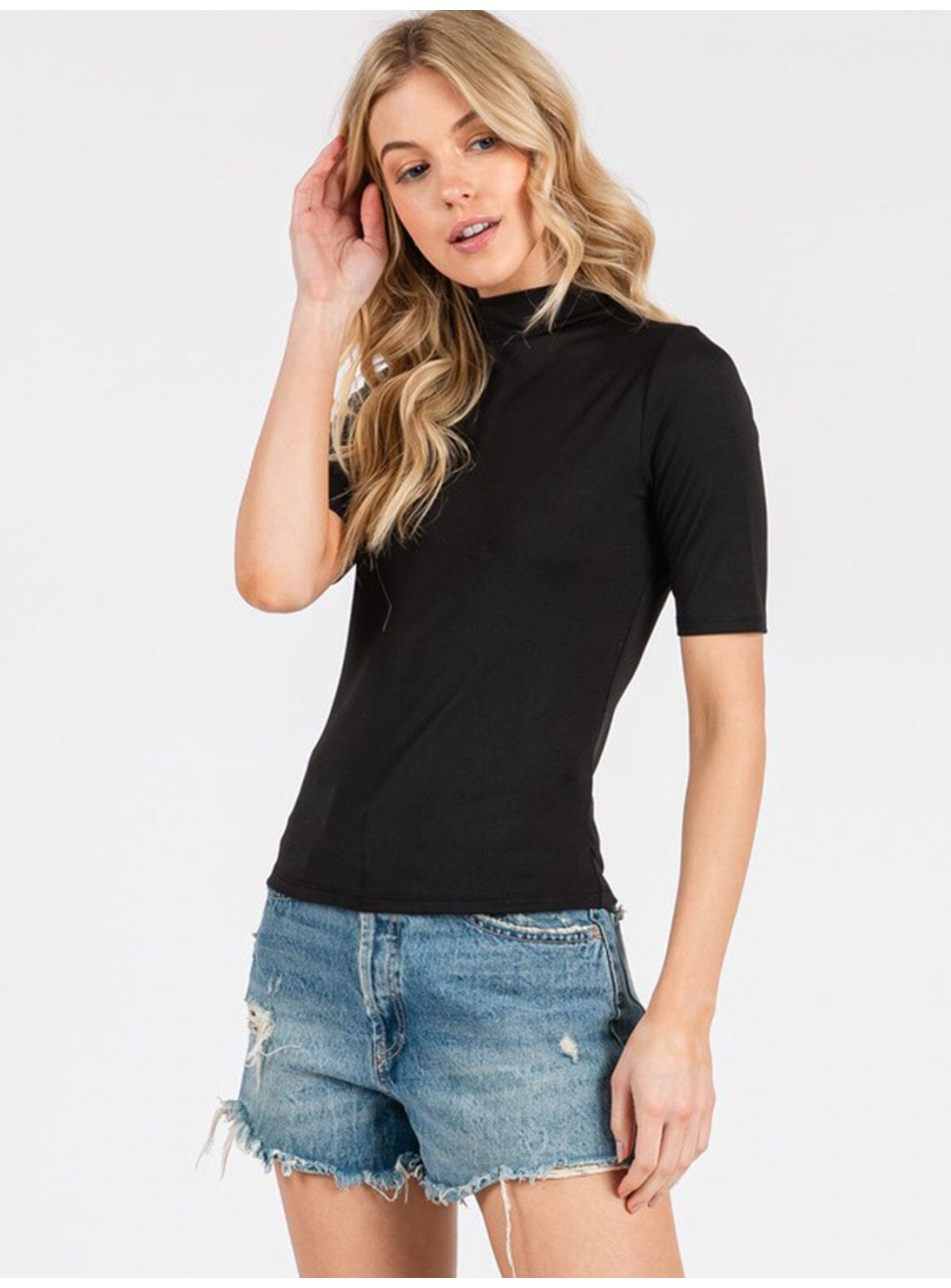 WOMEN'S SHORT SLEEVE MOCK NECK SOLID TOP