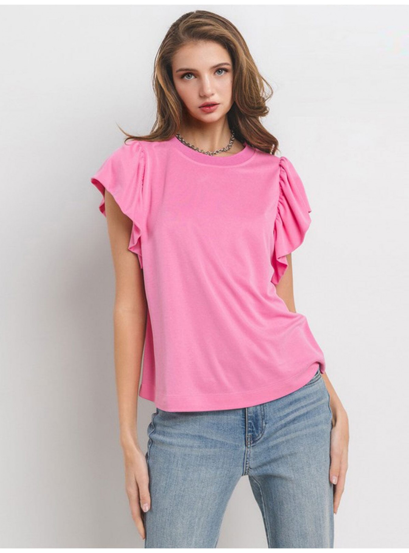 WOMEN'S SHORT RUFFLE SLEEVE BLOUSE WOMEN'S SHORT RUFFLE SLEEVE BLOUSE