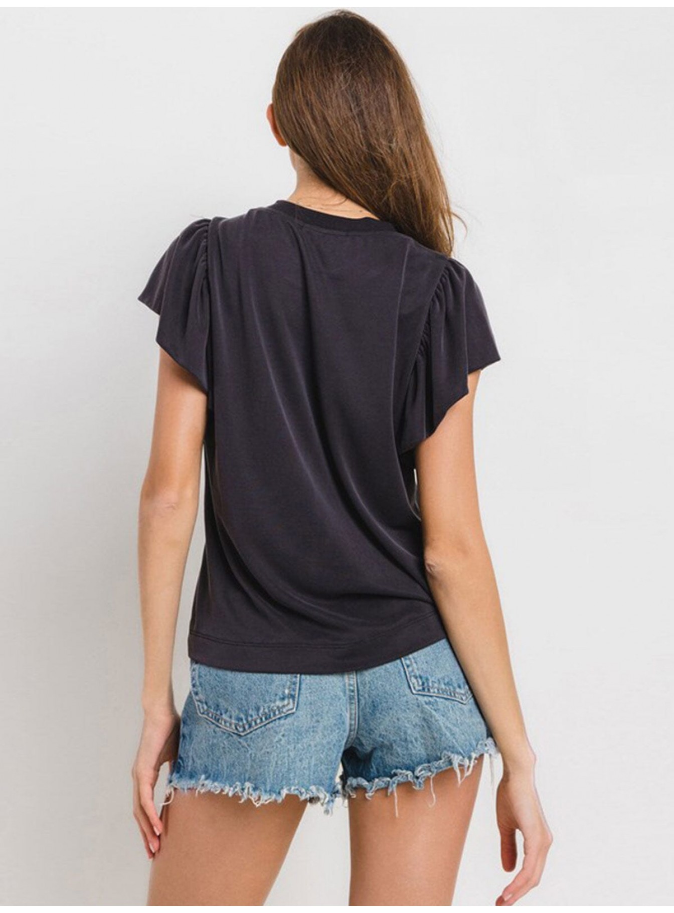 WOMEN'S SHORT RUFFLE SLEEVE BLOUSE WOMEN'S SHORT RUFFLE SLEEVE BLOUSE