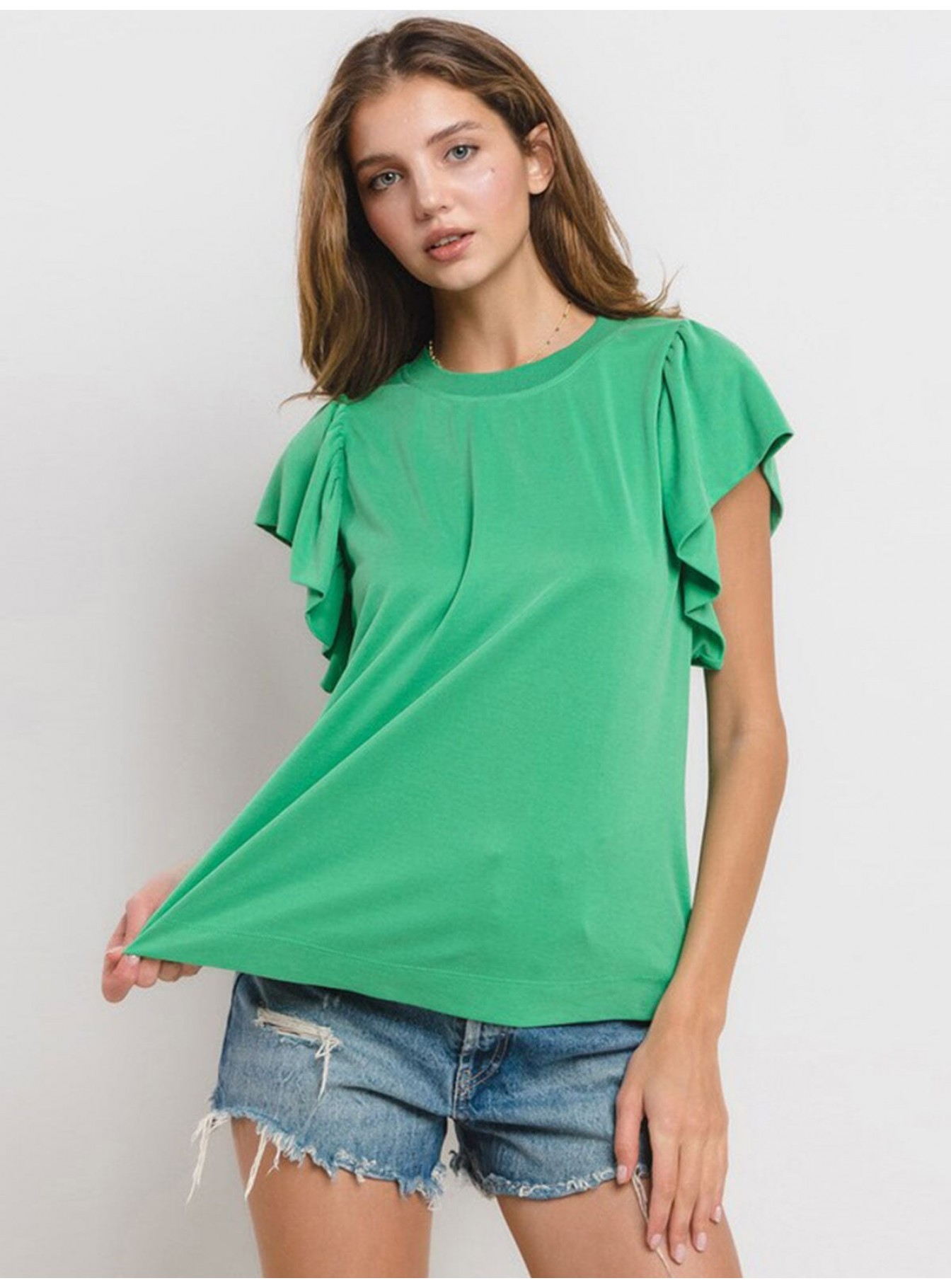 WOMEN'S SHORT RUFFLE SLEEVE BLOUSE WOMEN'S SHORT RUFFLE SLEEVE BLOUSE