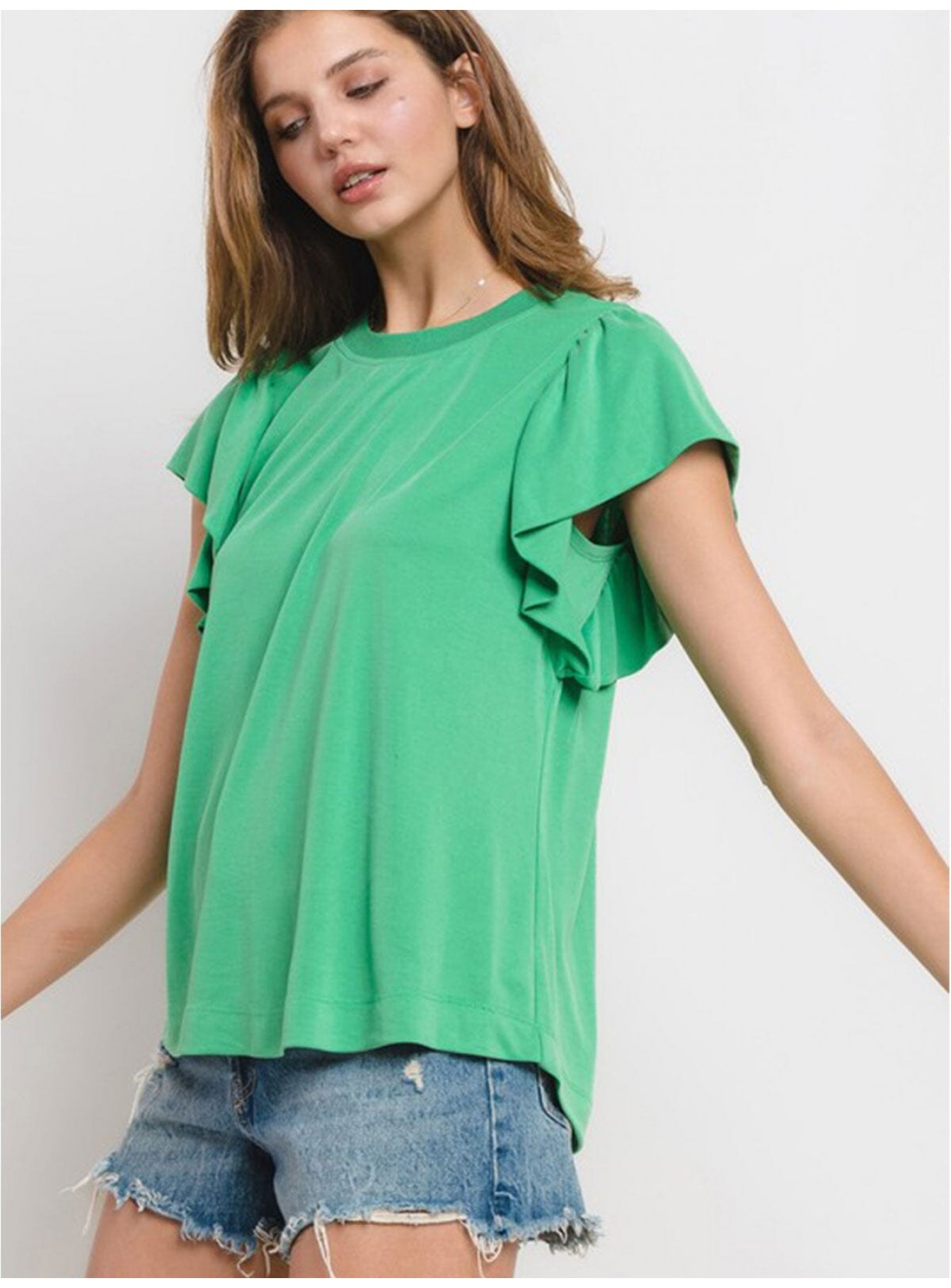 WOMEN'S SHORT RUFFLE SLEEVE BLOUSE