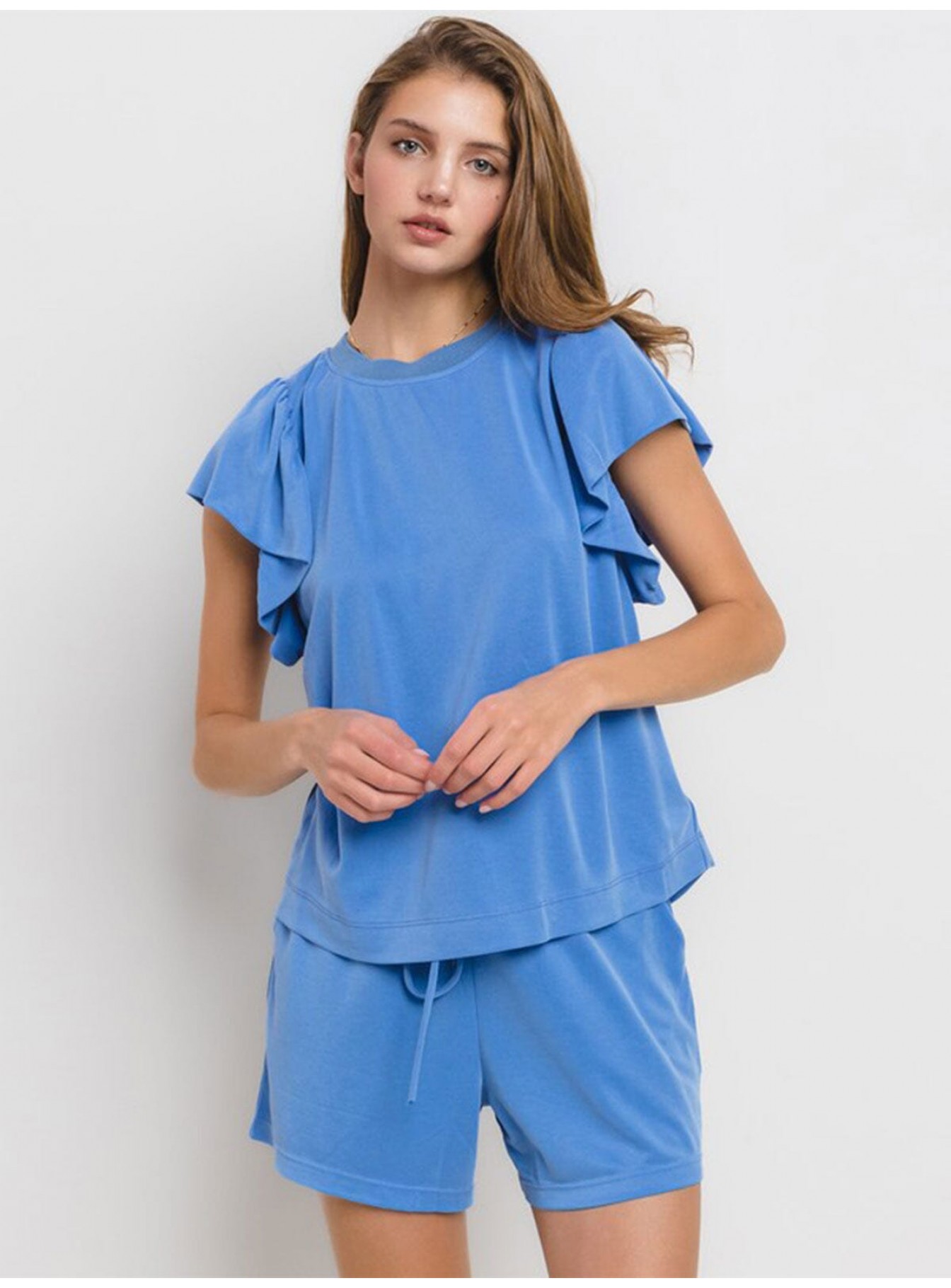 WOMEN'S SHORT RUFFLE SLEEVE BLOUSE WOMEN'S SHORT RUFFLE SLEEVE BLOUSE