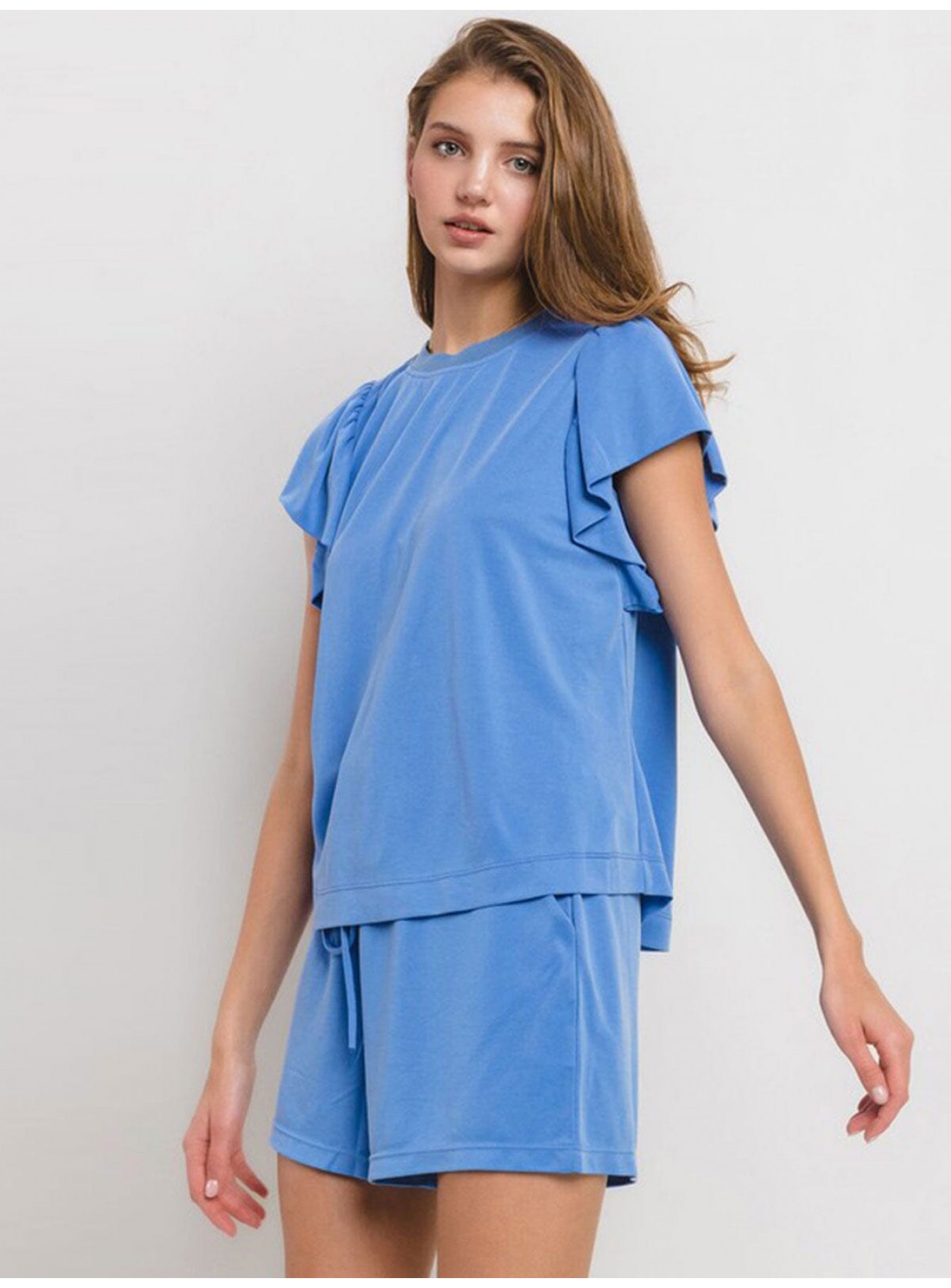 WOMEN'S SHORT RUFFLE SLEEVE BLOUSE WOMEN'S SHORT RUFFLE SLEEVE BLOUSE