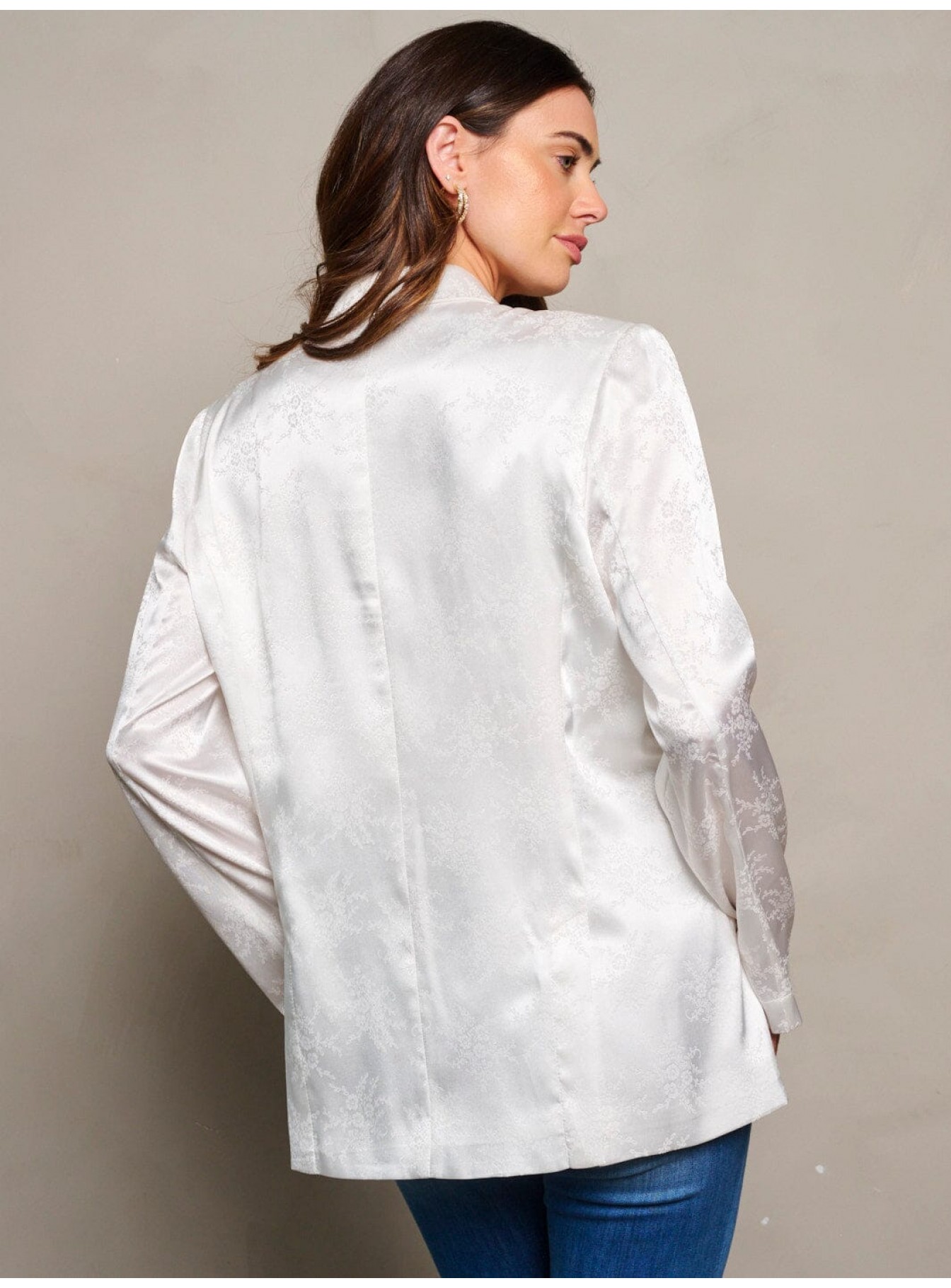 WOMEN'S LONG SLEEVE BUTTON CLOSURE FLORAL JACQUARD BLAZER