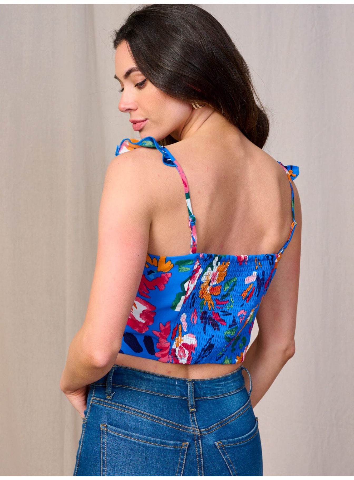 WOMEN'S SLEEVELESS SMOCK FLORAL TANK TOP WOMEN'S SLEEVELESS SMOCK FLORAL TANK TOP