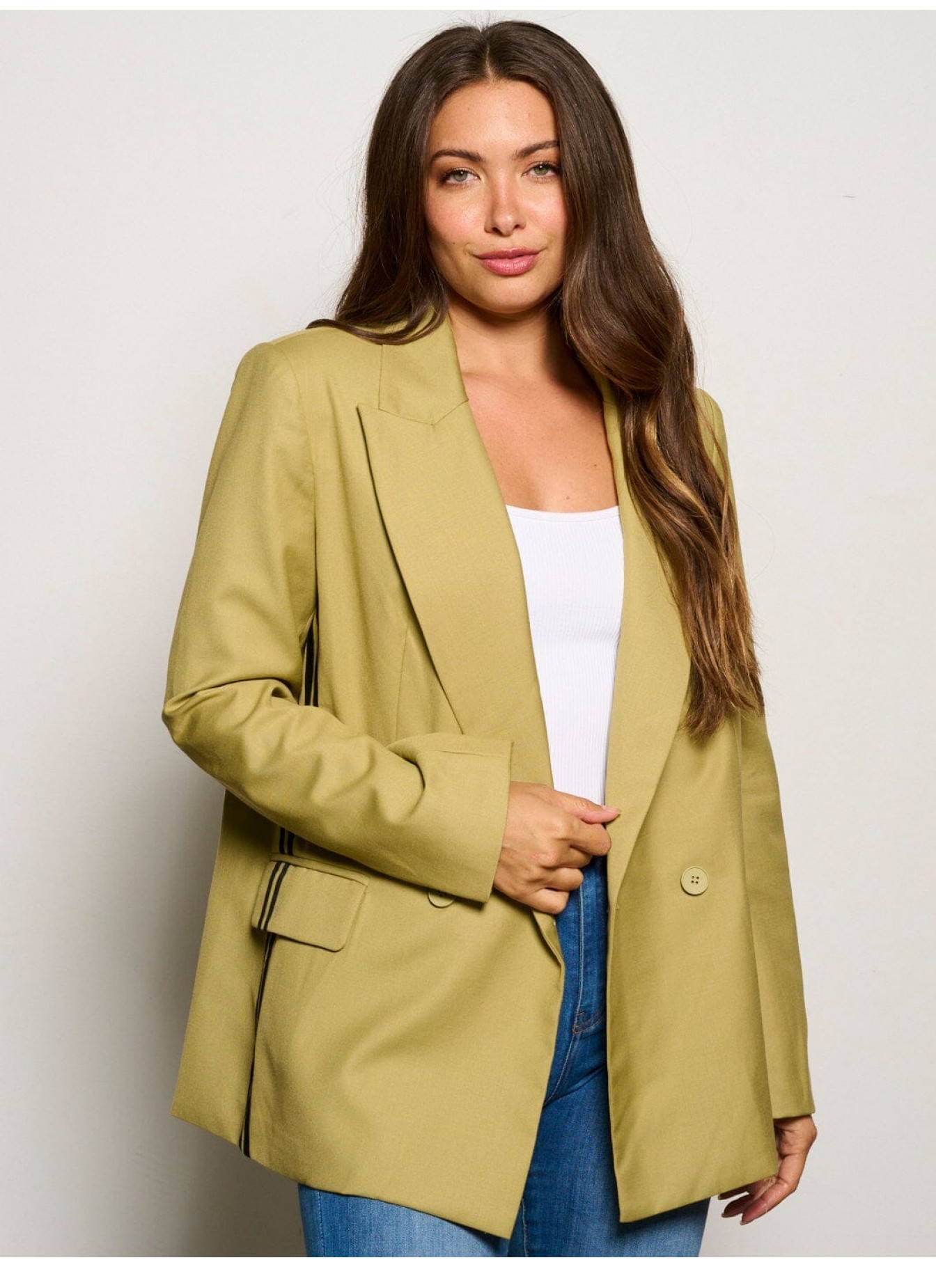 WOMEN'S LONG SLEEVES BUTTON CLOSURE STRIPES BLAZER WOMEN'S LONG SLEEVES BUTTON CLOSURE STRIPES BLAZER