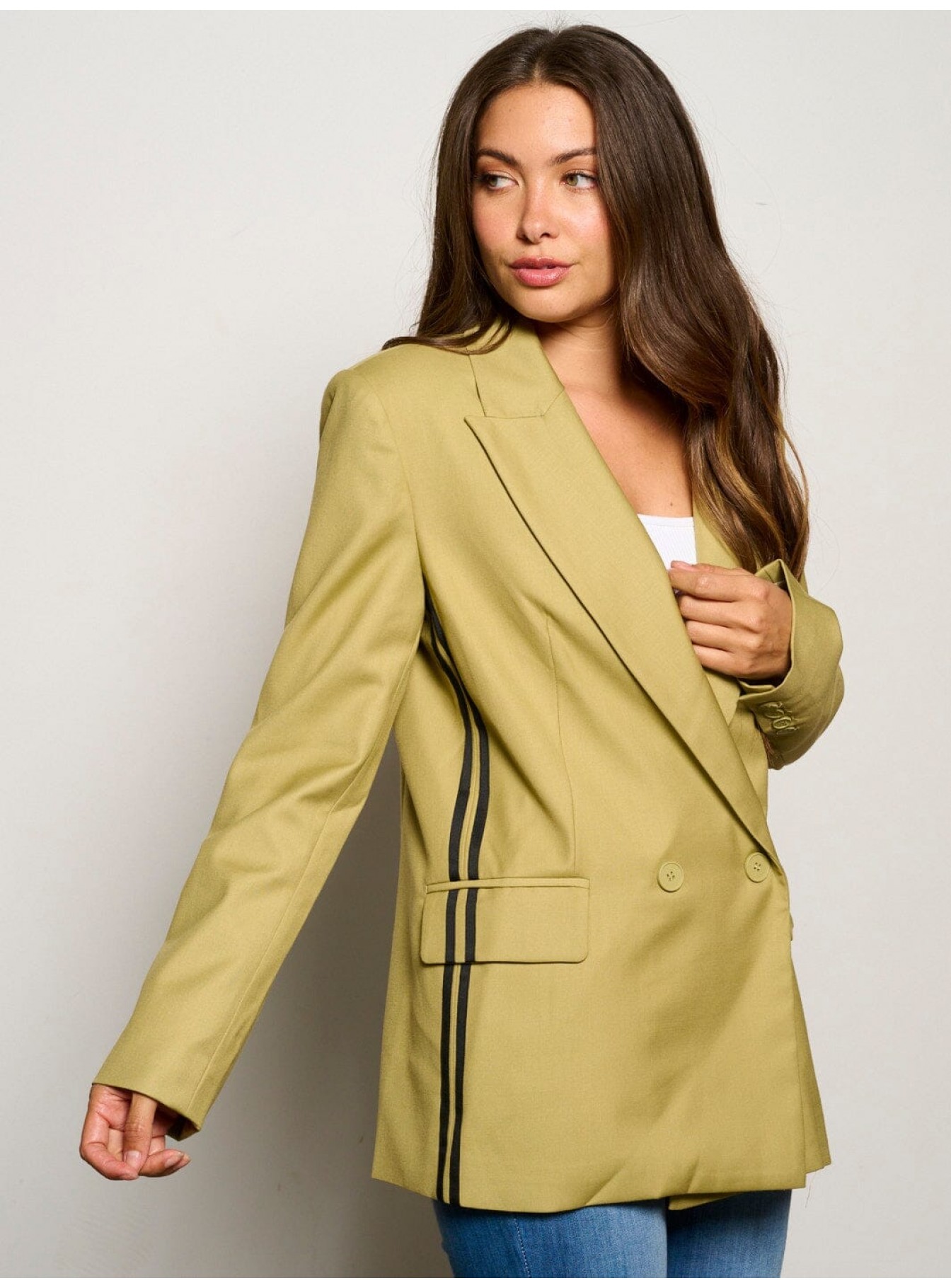 WOMEN'S LONG SLEEVES BUTTON CLOSURE STRI...