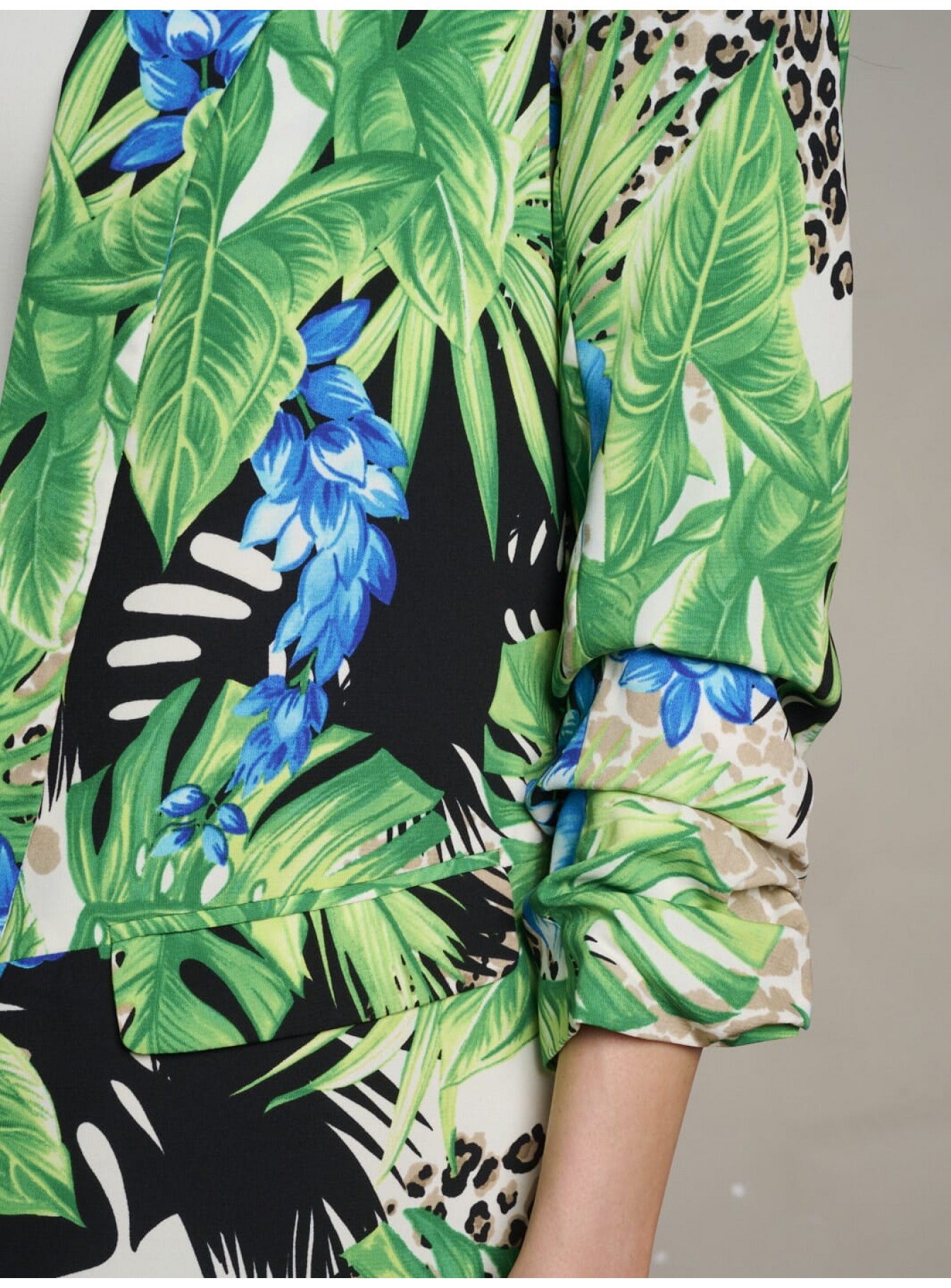 WOMEN'S 3/4 RUCHED SLEEVES OPEN FRONT FLORAL PRINT BLAZER