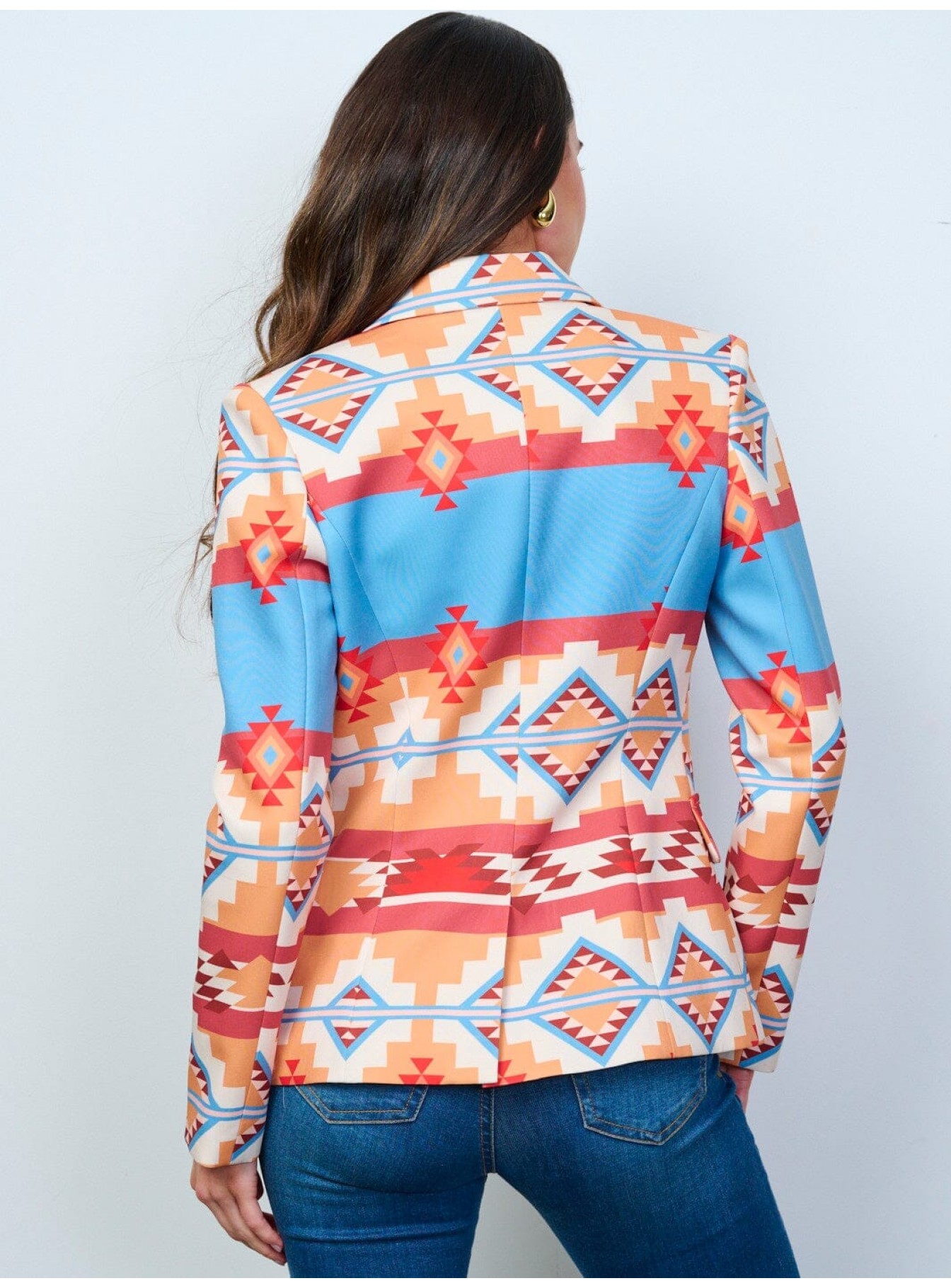 WOMEN'S LONG SLEEVE BUTTON CLOSURE MULTI PRINT BLAZER