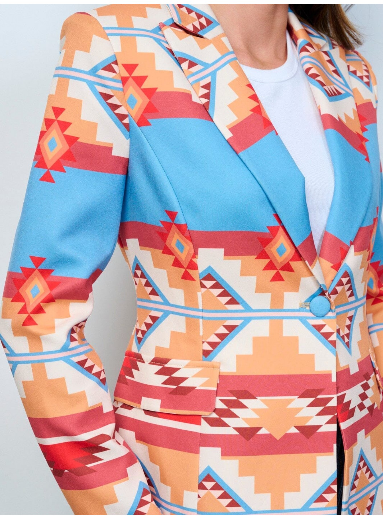 WOMEN'S LONG SLEEVE BUTTON CLOSURE MULTI PRINT BLAZER