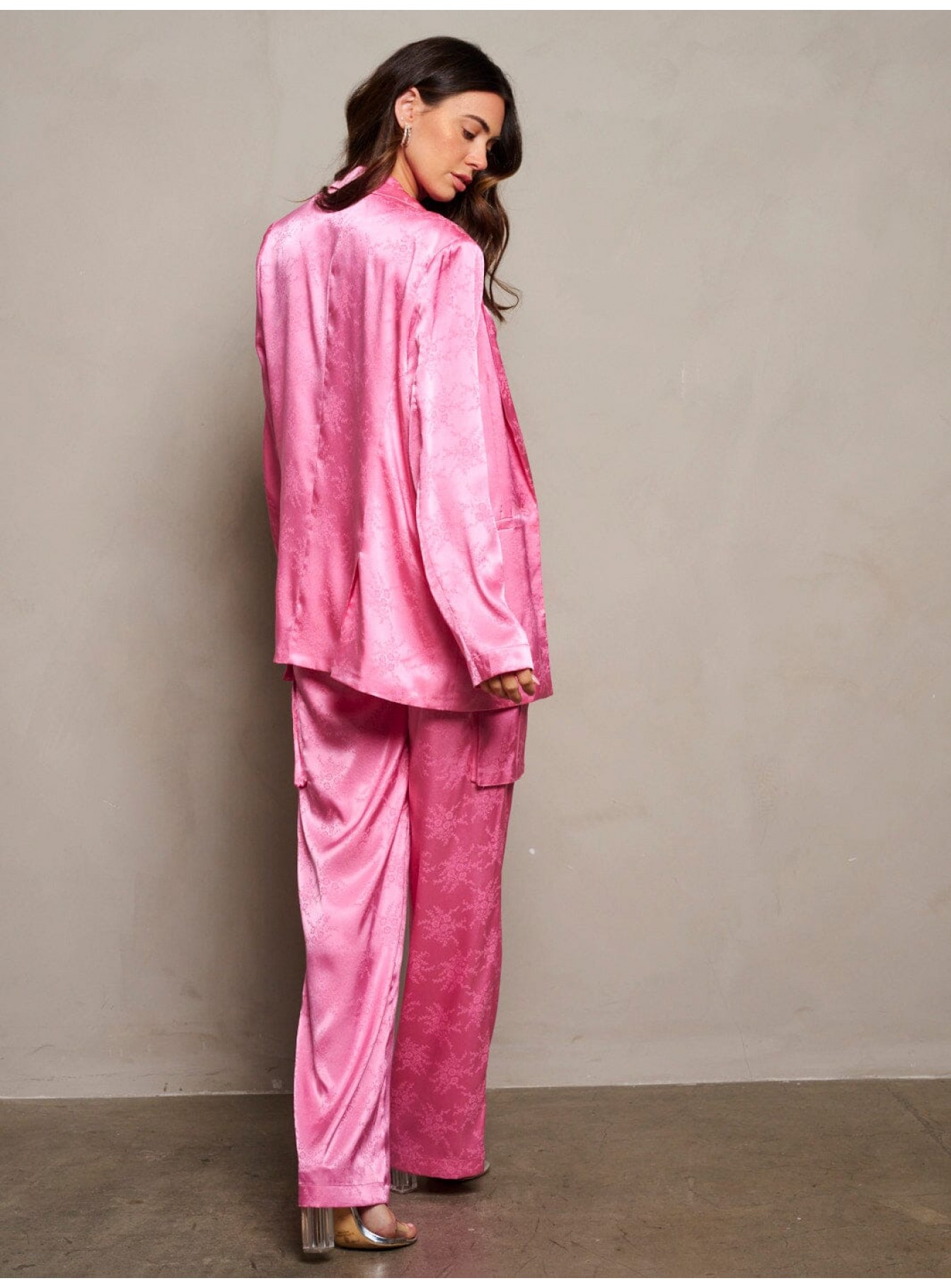 WOMEN'S LONG SLEEVE BUTTON CLOSURE FLORAL JACQUARD BLAZER