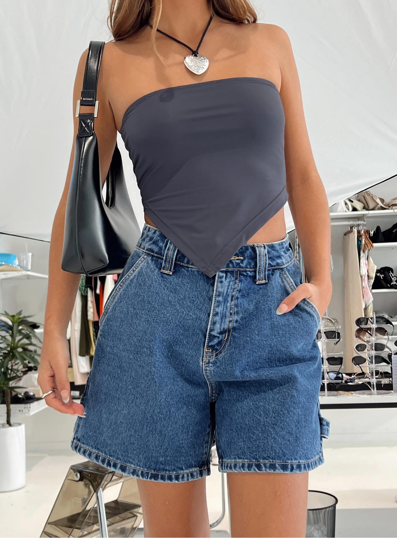 Denim Shorts Mid Wash Petite