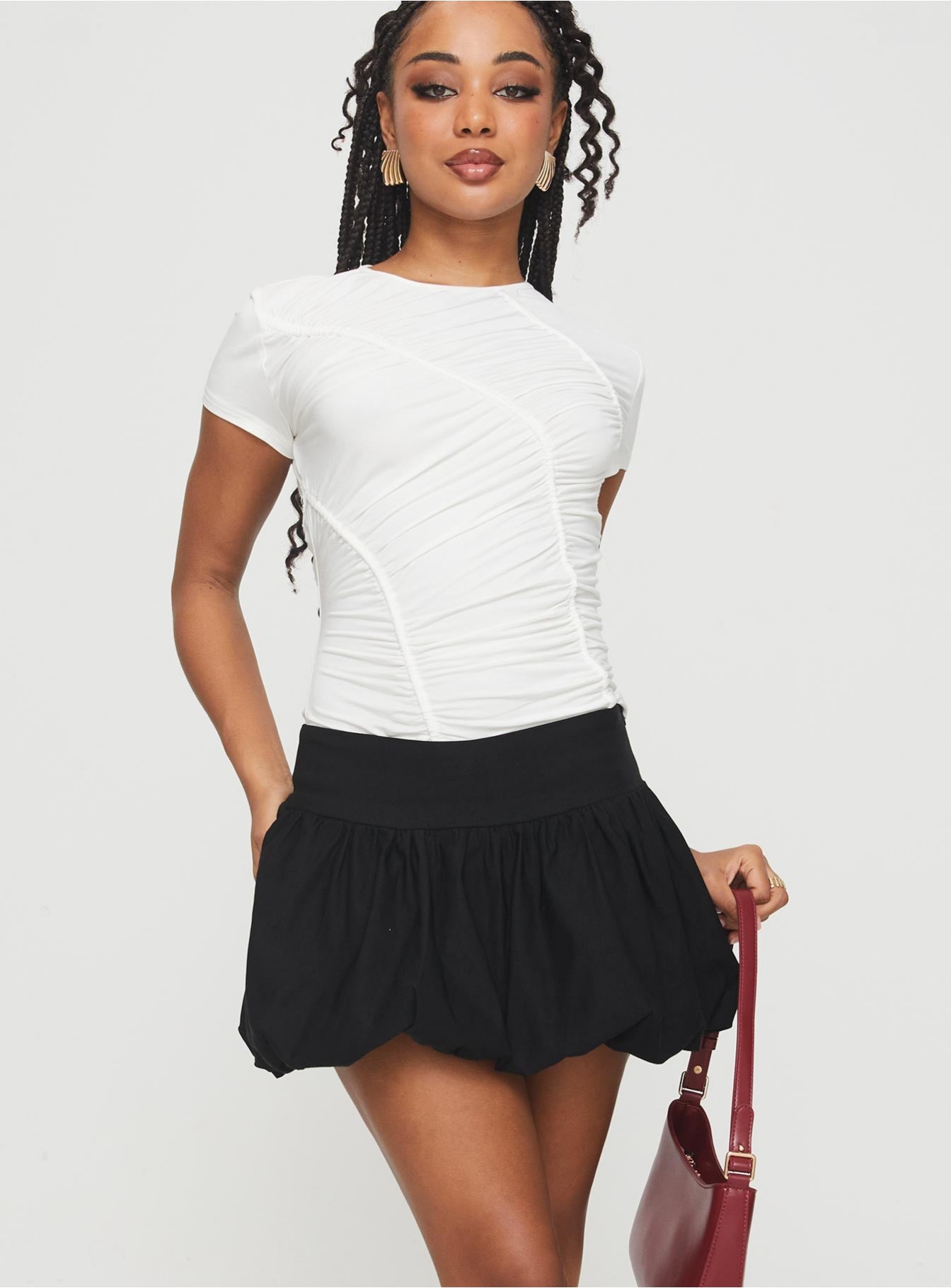 Mersale Bubble Hem Mini Skirt Black