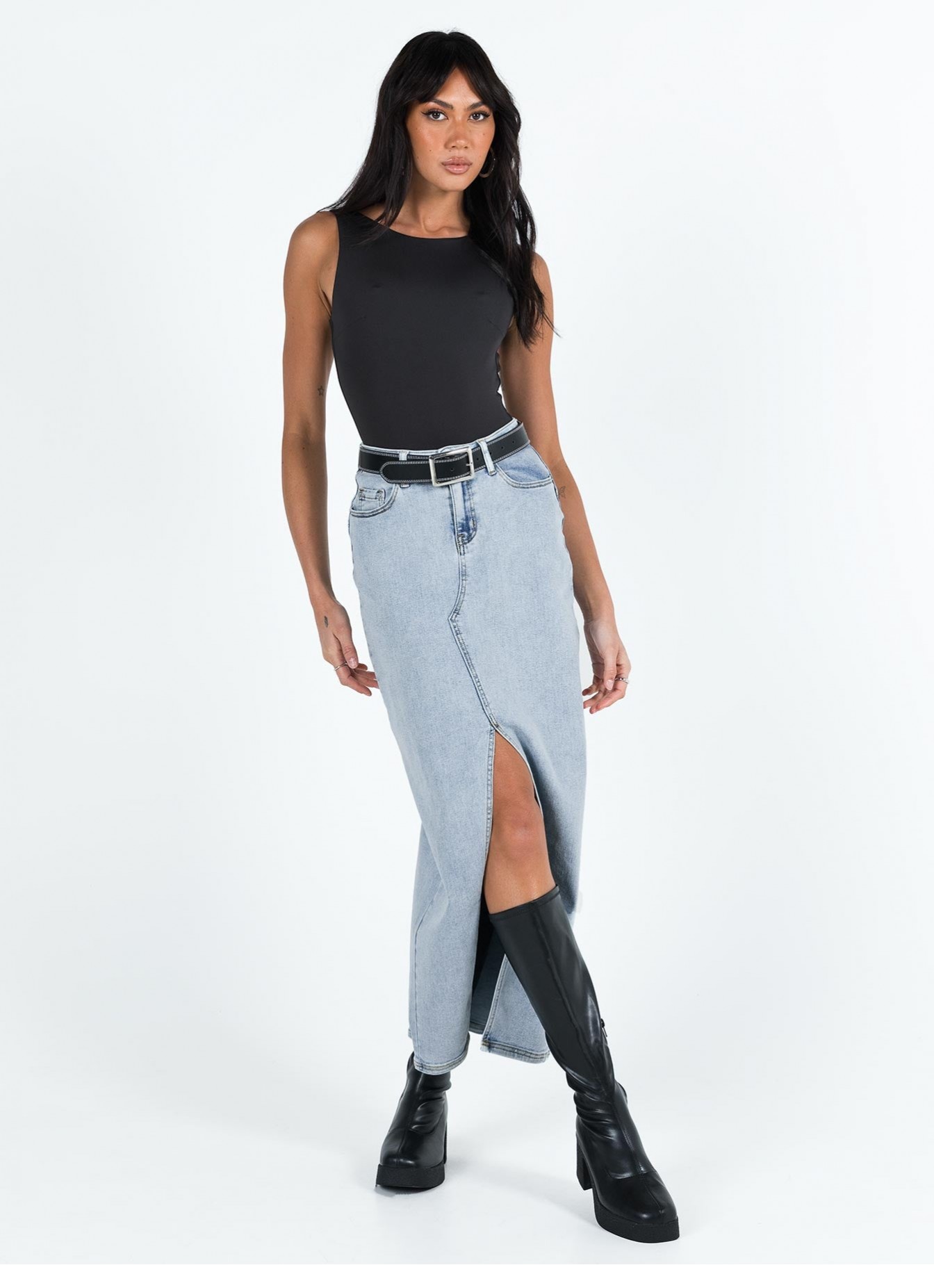 Batkins Maxi Skirt Light Wash Denim