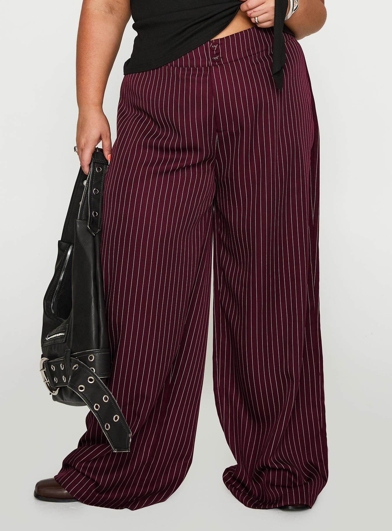 Lorenne Mid Rise Pant Burgundy Pinstripe...
