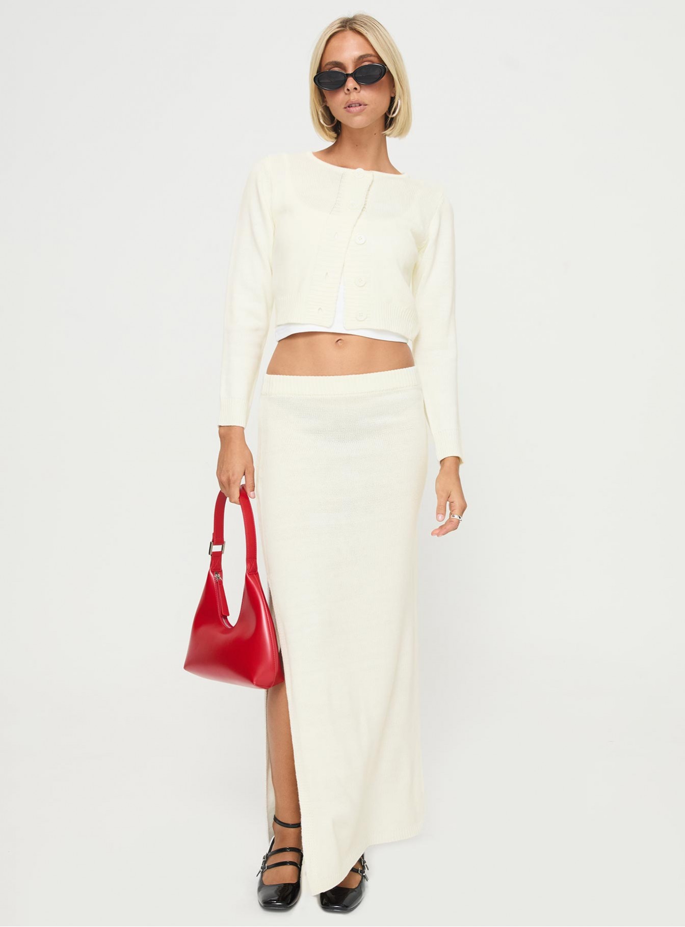 Collase Knit Maxi Skirt Cream