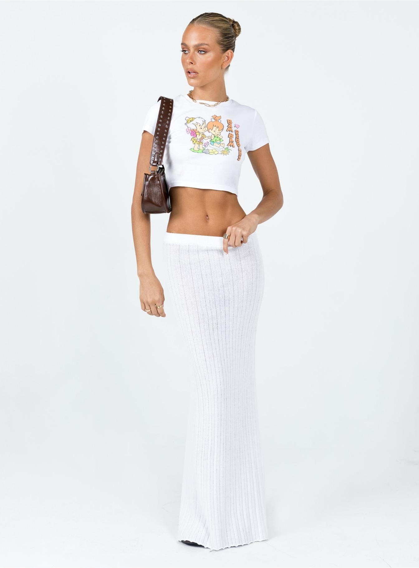 Belle Knit Maxi Skirt White
