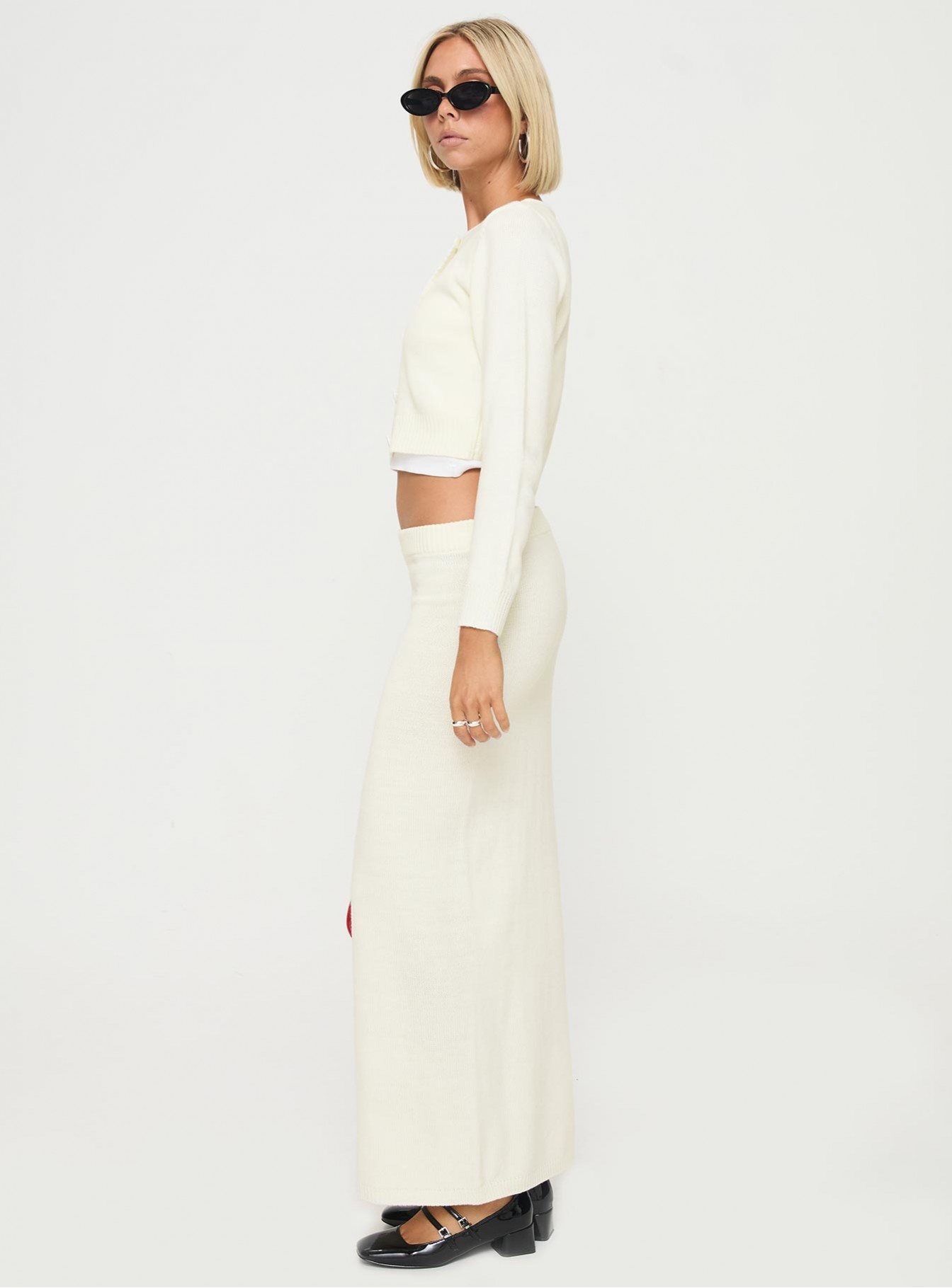 Collase Knit Maxi Skirt Cream