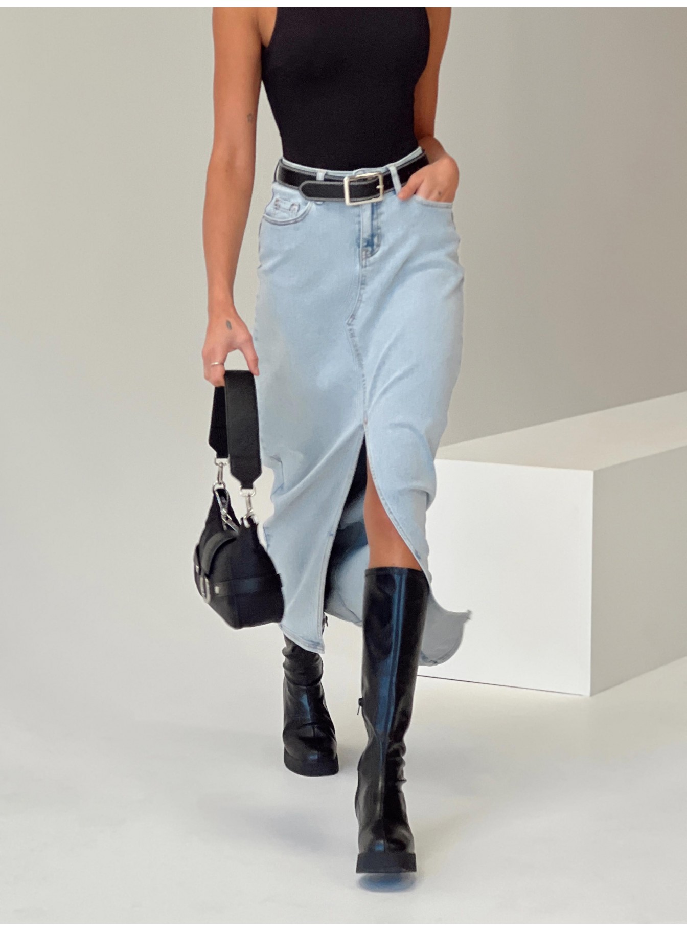 Batkins Maxi Skirt Light Wash Denim