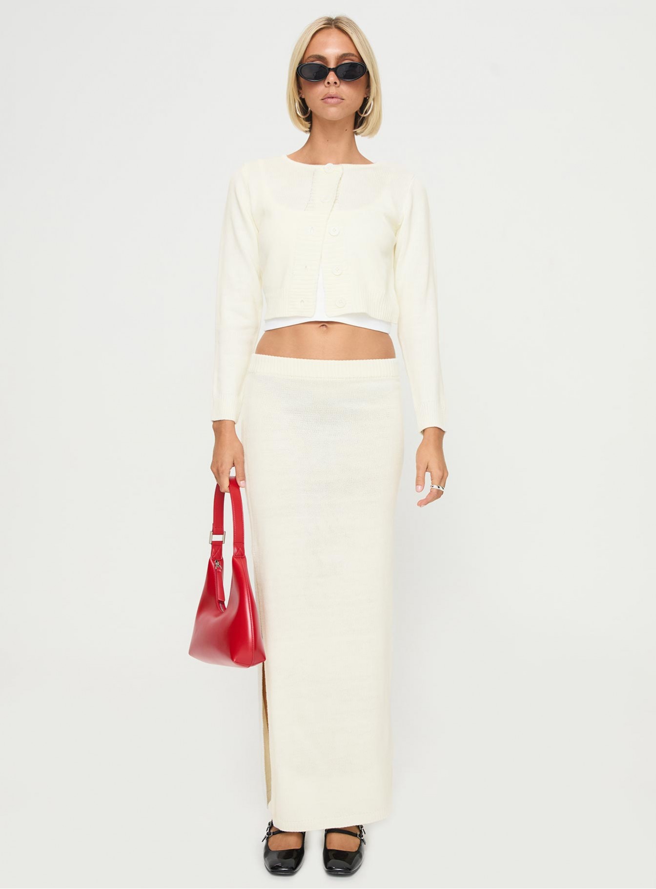 Collase Knit Maxi Skirt Cream