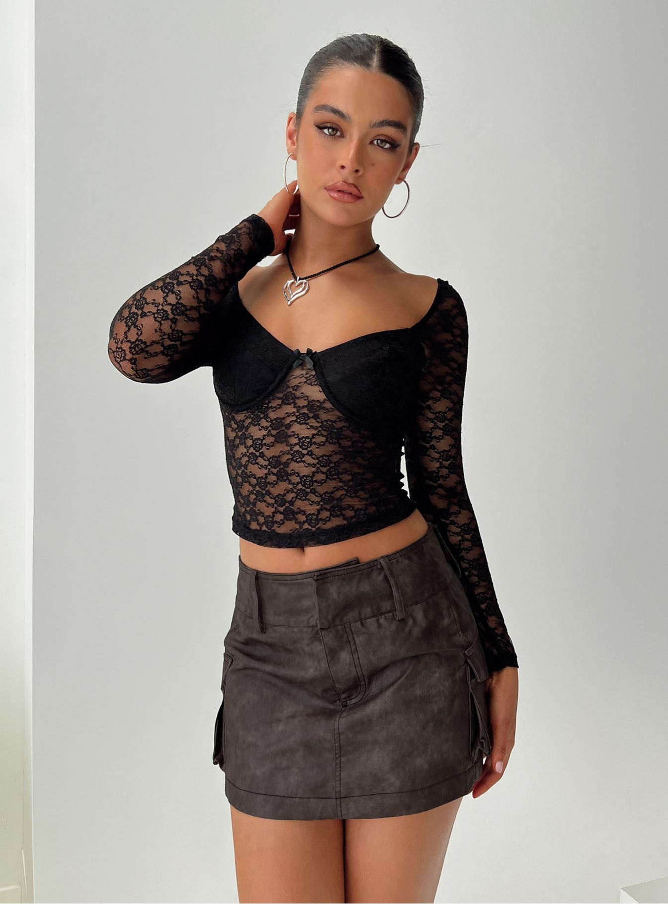 Domenic Faux Leather Mini Skirt Washed Black